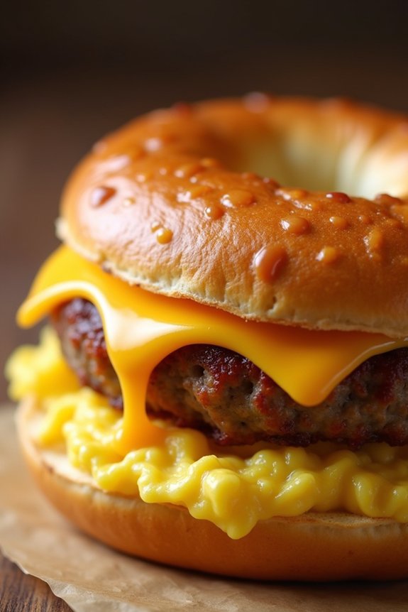 cheesy sausage breakfast bagel