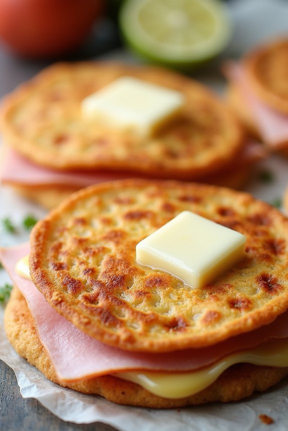 crispy ham and swiss tortillas