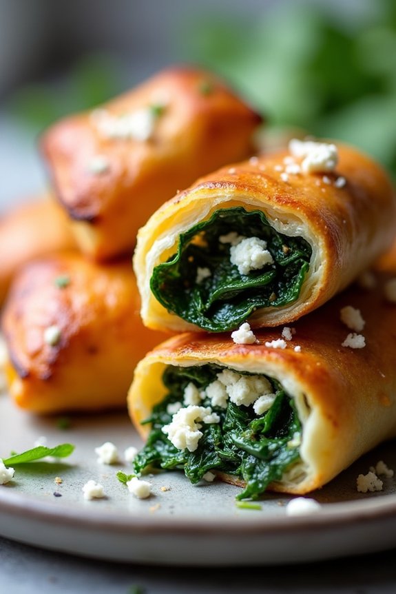 crispy spinach feta egg rolls