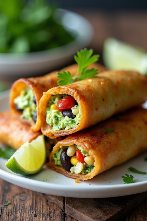 crispy avocado black bean rolls
