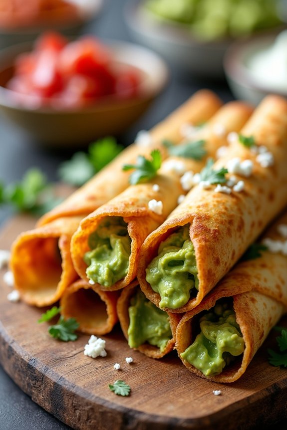 crispy avocado feta taquitos