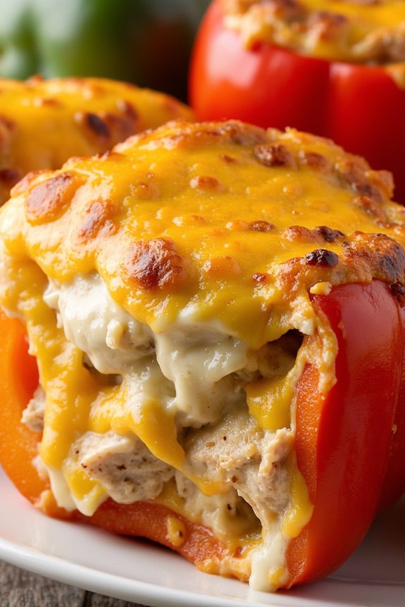 cheesy protein packed stuffed peppers