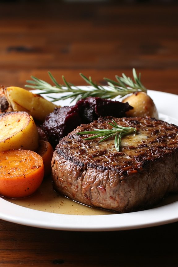 hearty steak with vegetables