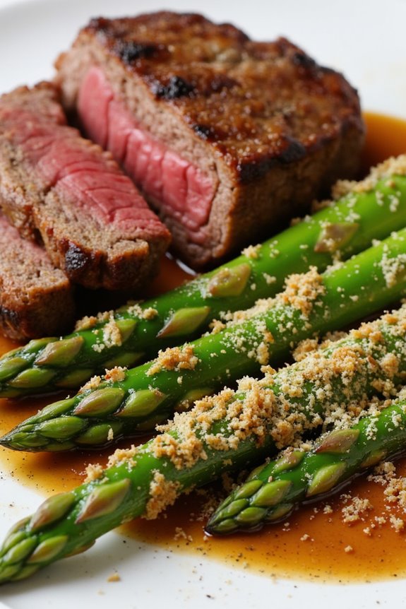 herb crusted tenderloin and asparagus