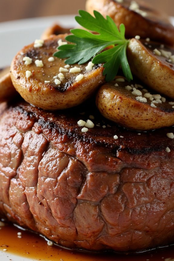 indulgent steak with mushrooms
