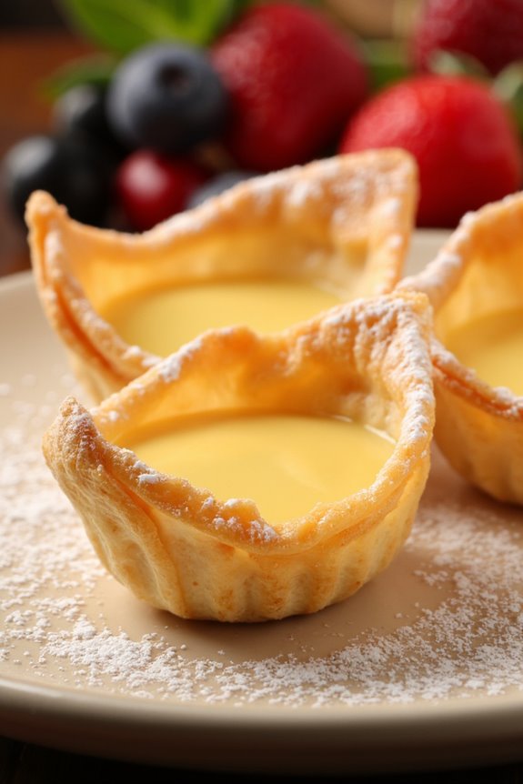crispy custard filled wonton tarts